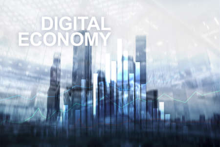DIgital economy, financial technology concept on blurred background.の写真素材