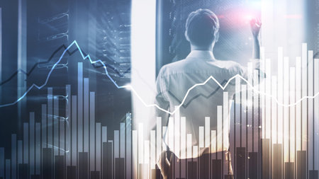 Double exposure Financial graphs and diagrams. Business, economics and investment concept.