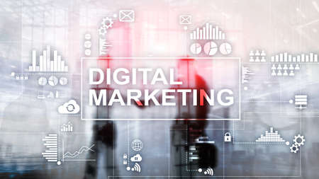 Digital marketing concept on double exposure background.の写真素材