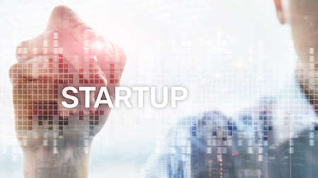 Startup concept with double exposure diagrams blurred background.の写真素材