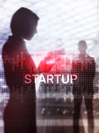 Startup concept with double exposure diagrams blurred background. Abstract Cover Design Vertical Format.の写真素材