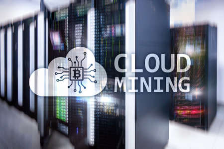Cloud computing, data or cryptocurrency (Bitcoin, Ethereum) mining in data center. Server room background.の写真素材