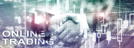 Online trading, FOREX, Investment concept on blurred business center background.