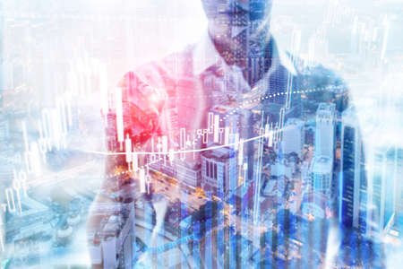 Forex trading, Financial market, Investment concept on business center background.の写真素材