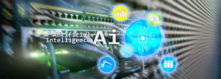 AI, Artificial intelligence, automation and modern information technology concept on virtual screen.
