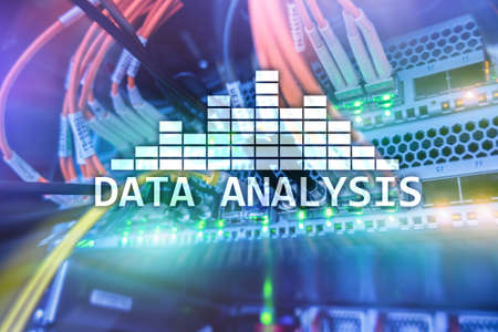 Big Data analysis text on server room background. Internet and modern technology concept.の写真素材