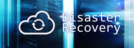 DIsaster recovery. Data loss prevention. Server room on background.