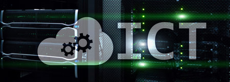 ICT - information and communications technology concept on server room background.の写真素材