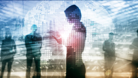 3D Earth hologram on blurred background.Global business and communication concept.