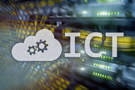ICT - information and communications technology concept on server room background.の写真素材