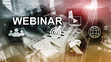 Webinar, Personal development and e-learning concept on blurred abstract background.