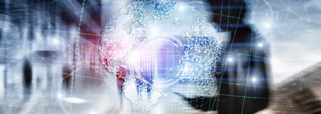 3D earth hologram, Globe, WWW, Global Business and Telecommunication.