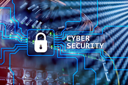 Cyber security, information privacy and data protection concept on server room background.