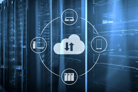 CLoud server and computing, data storage and processing. Internet and technology concept.
