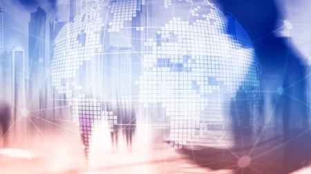 3D Earth hologram on blurred background.Global business and communication concept.