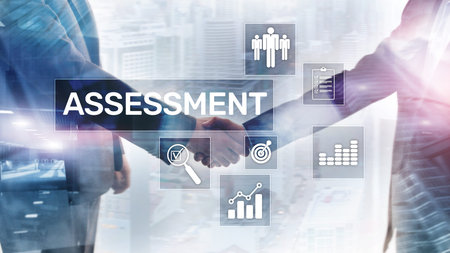 Assessment Evaluation Measure Analytics Analysis Business and Technology concept on blurred...