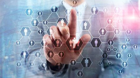 HR, Human Resources, Recruitment, Organisation structure and social network concept.