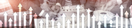 Financial growth arrows on blurred background. Business, Investment, Trading concept. Website header...