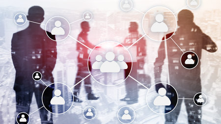 HR - Human resources management concept on blurred business center background.の写真素材