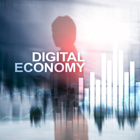 DIgital economy, financial technology concept on blurred background.