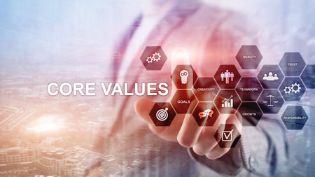 Core values concept on virtual screen. Business and finance solutions.