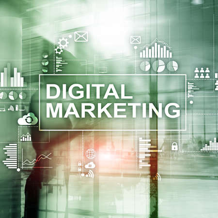 Digital marketing concept on double exposure background.の写真素材
