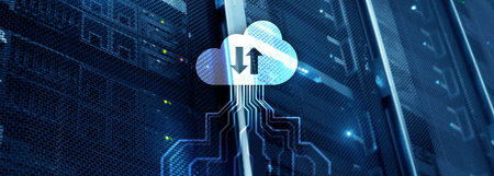 CLoud server and computing, data storage and processing. Internet and technology concept.