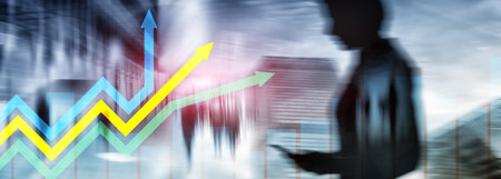 Financial growth arrows graph. Investment and trading concept.の写真素材