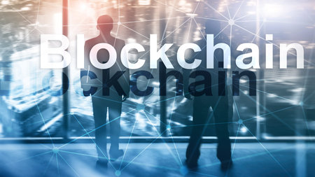Blockchain technology Concept on server background. Data encryption.