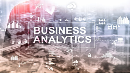 Business analytics concept on double exposure background