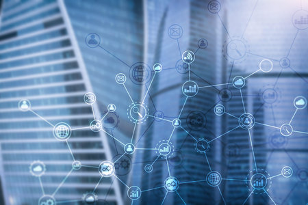 Double exposure Business organization structure on blurred background
