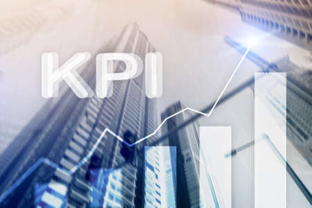 KPI - Key Performance Indicator. Business and technology concept. Multiple exposure, mixed media. Financial concept on blurred backgroundの写真素材