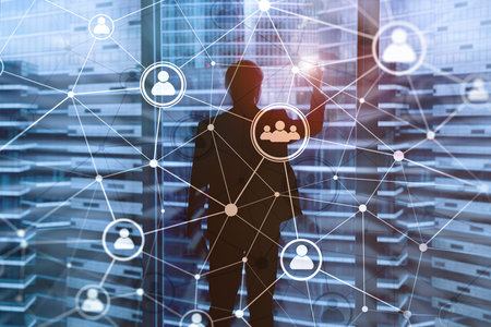 Double exposure people network structure HR - Human resources management and recruitment concept.
