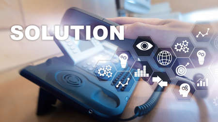 Business solutions, success and strategy concept. Structuring virtual diagram of business process with solutions.の写真素材