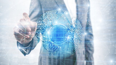 3D earth hologram, Globe, WWW, Global Business and Telecommunication.