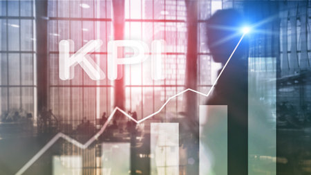 KPI - Key Performance Indicator. Business and technology concept. Multiple exposure, mixed media. Financial concept on blurred background