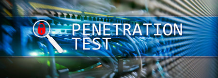 Penetration test. Cybersecurity and data protection. Hacker attack prevention. Futuristic server...
