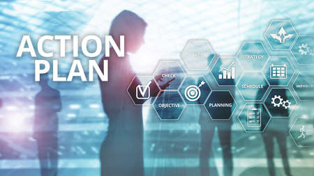 Action Plan Strategy Planning Vision Direction. Financial concept on blurred background.の写真素材