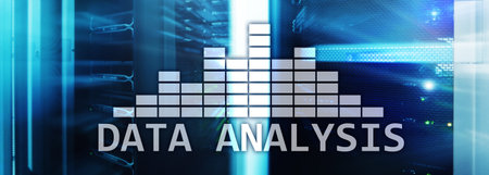 Big Data analysis text on server room background. Internet and modern technology concept