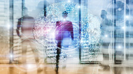 3D earth hologram, Globe, WWW, Global Business and Telecommunication.の写真素材