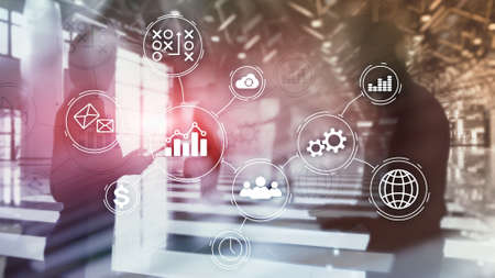 Business process automation concept on blurred background.の写真素材
