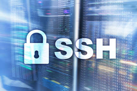 SSH, Secure Shell protocol and software. Data protection, internet and telecommunication concept.の写真素材