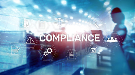 Compliance diagram with icons. Business concept on abstract background.