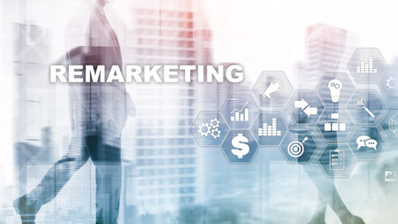 Remarketing Business Technology. Internet and network concept. Mixed media. Financial concept on blurred background.の写真素材