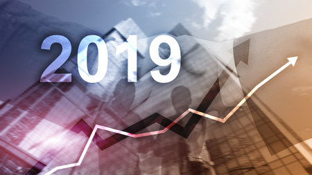 New year 2019 Financial growth graph on blurry business background