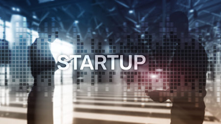 Startup concept with double exposure diagrams blurred background