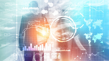 Business intelligence BI Key performance indicator KPI Analysis dashboard transparent blurred...