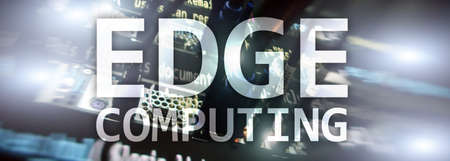 EDGE computing, internet and modern technology concept on modern server room backgroundの写真素材