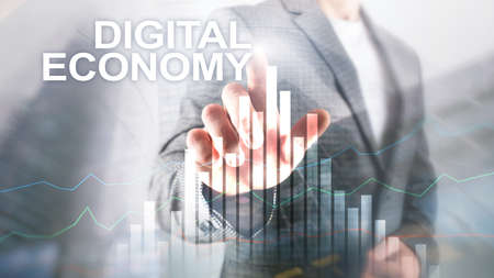 DIgital economy, financial technology concept on blurred background.の写真素材
