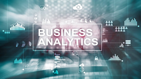 Business analytics concept on double exposure background.